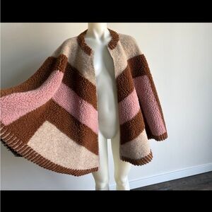 LN MAJE Brown Pink Wool Cape Coat